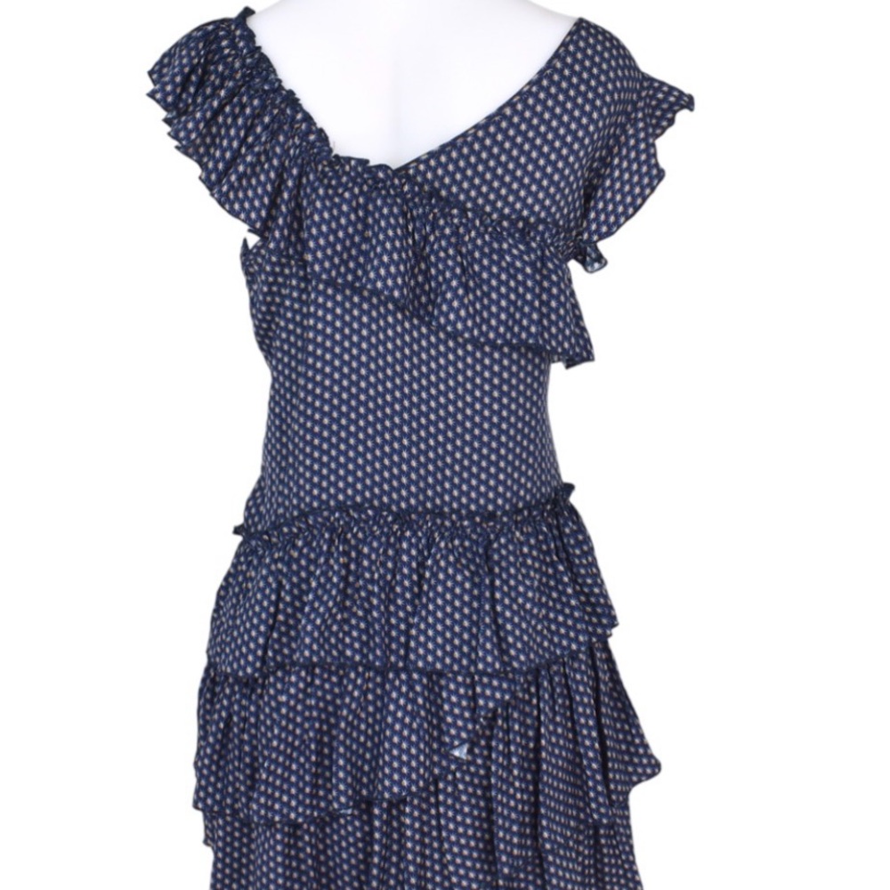 Sir Tiered Blue Printed Silk A-Line Ruffle Dress